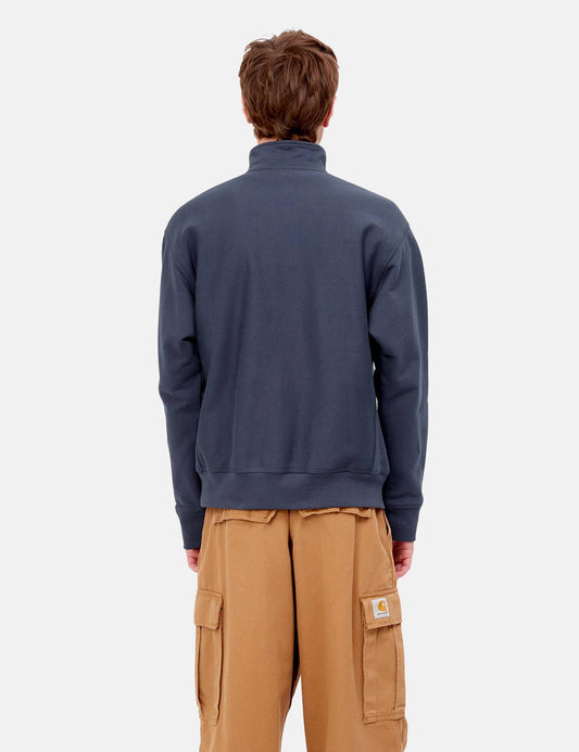 Sweat-shirt col zippé American Script - Bleu Enzian