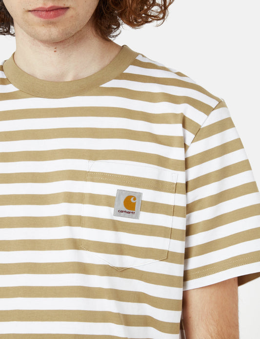 T-shirt Scotty à rayures avec poche (Standard) - Marron Ammonite/Blanc