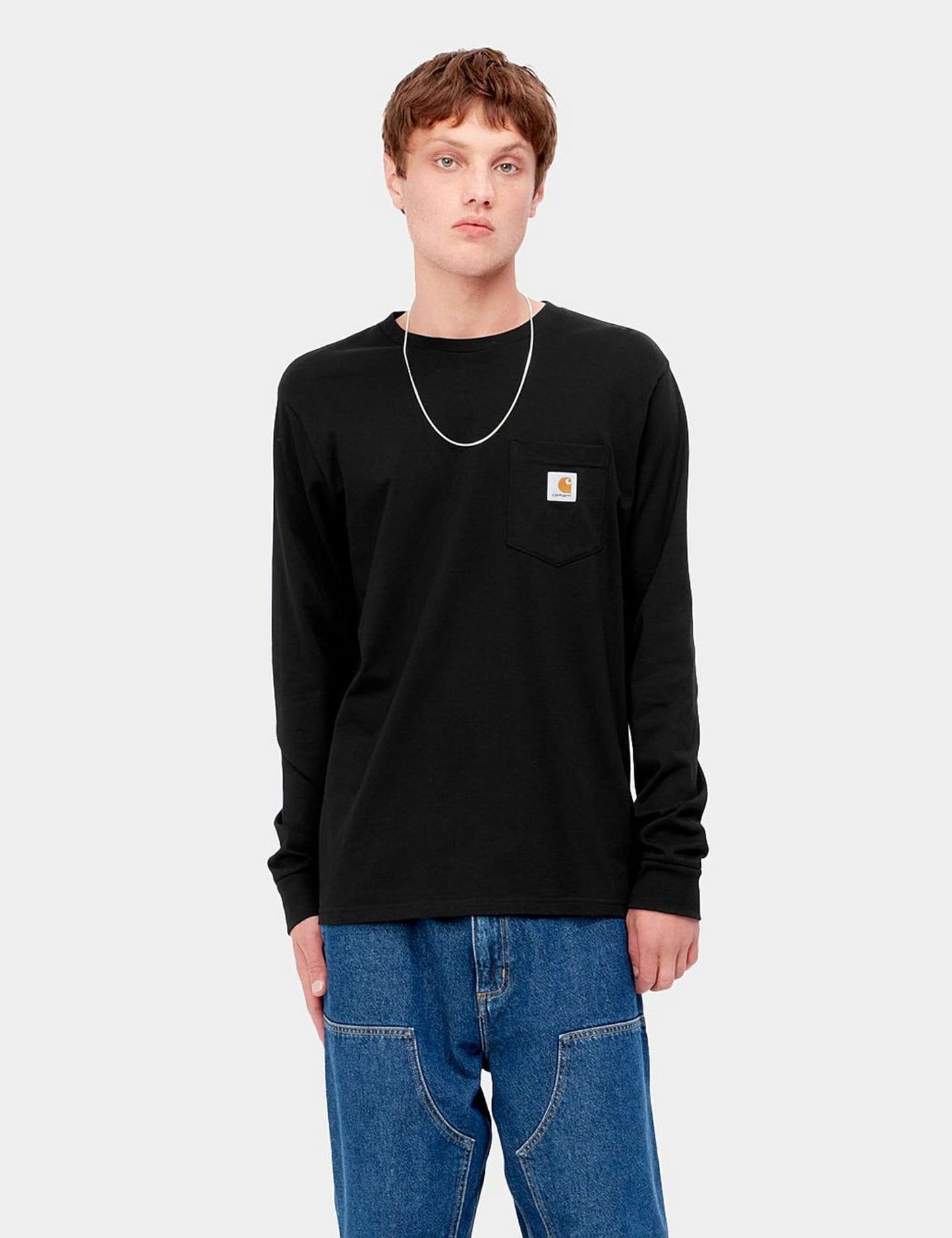 Langärmeliges T-Shirt mit Tasche – Seegrasgrün