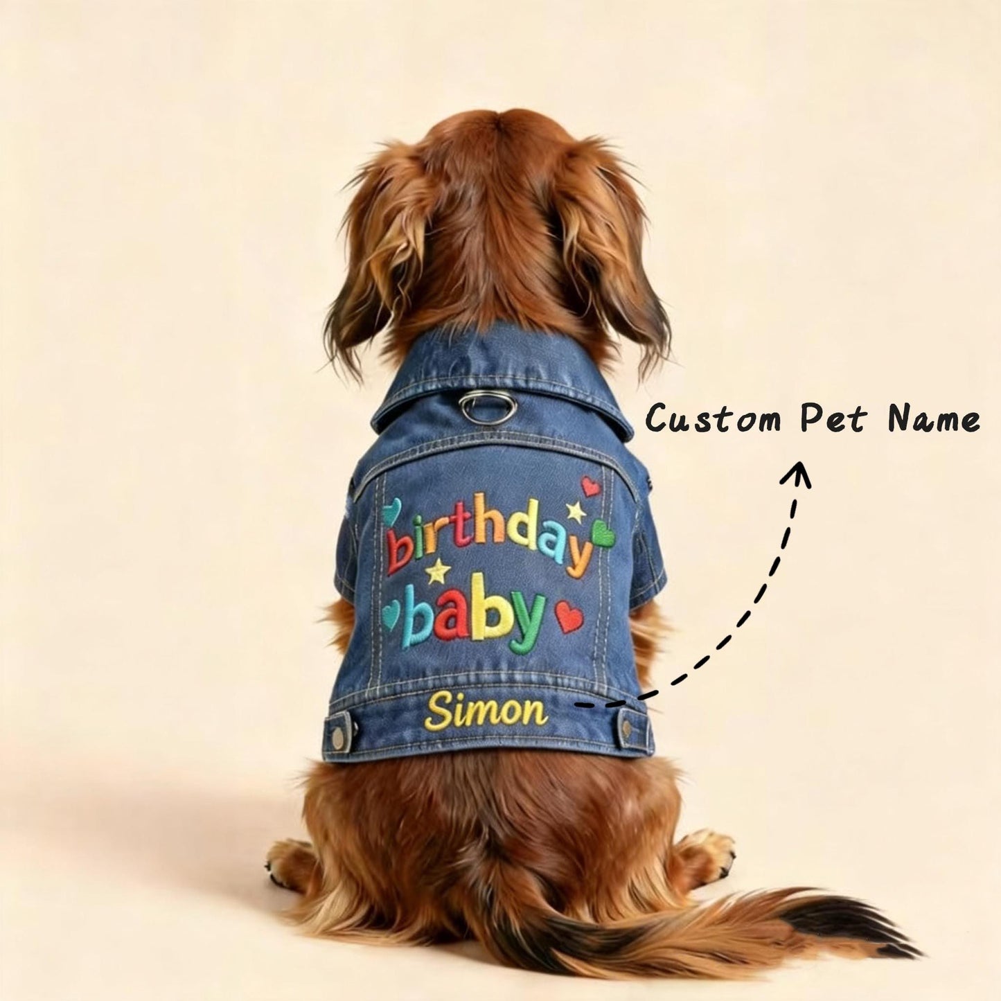Veste en jean personnalisée brodée avec nom pour l'anniversaire de votre animal | inCloth68