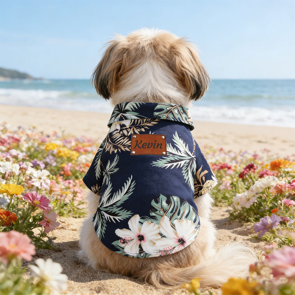 T-shirt Hawaïen Personnalisé pour Animaux avec Patch en Cuir et Nom | inCloth57