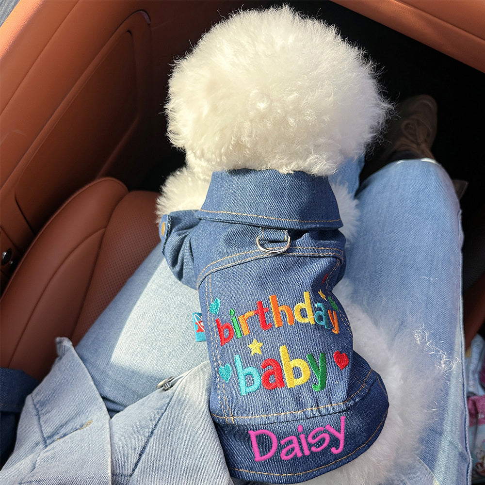 Veste en jean personnalisée brodée avec nom pour l'anniversaire de votre animal | inCloth68