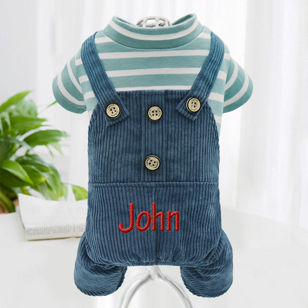Personalisierter bestickter Haustier-Overall mit Streifen und Namen | inCloth52