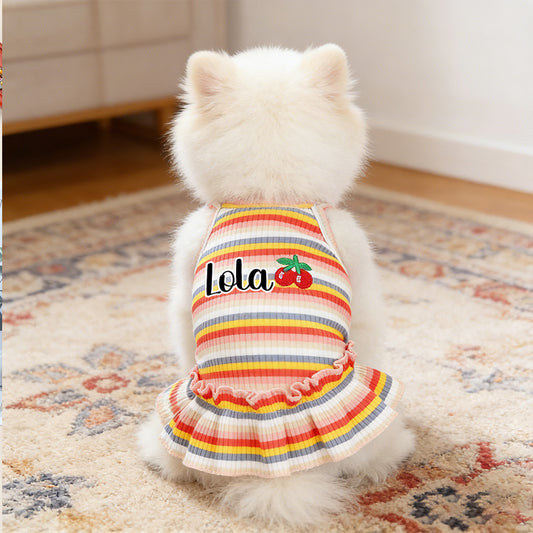 Personalisiertes Haustier-Sommerkleid mit Regenbogenstreifen | inCloth69