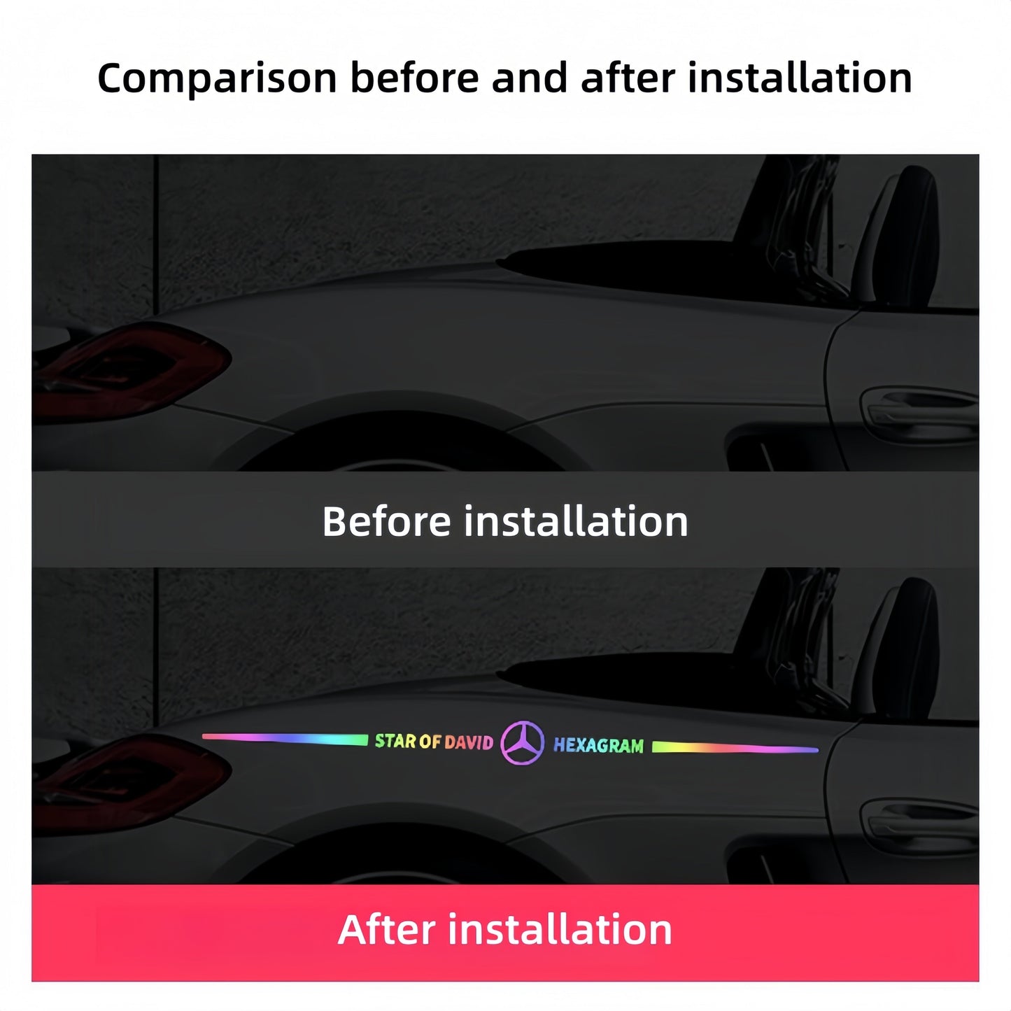 Bunte Auto-Logo-Aufkleber, farbwechselnde Laser-Reflex-Autoaufkleber, personalisierte A-Säulen-, Autotür- und Motorhaubenaufkleber.