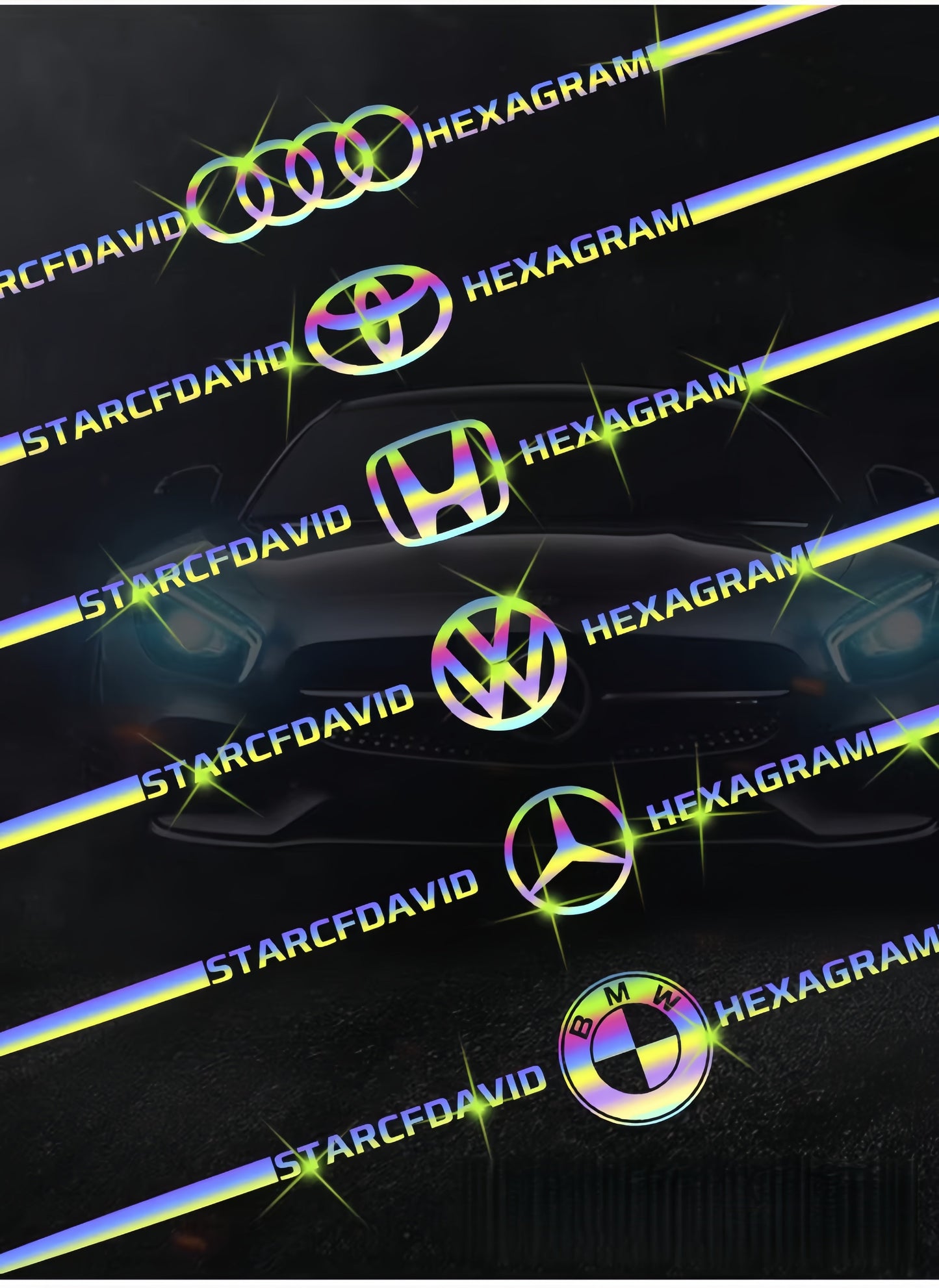 Bunte Auto-Logo-Aufkleber, farbwechselnde Laser-Reflex-Autoaufkleber, personalisierte A-Säulen-, Autotür- und Motorhaubenaufkleber.