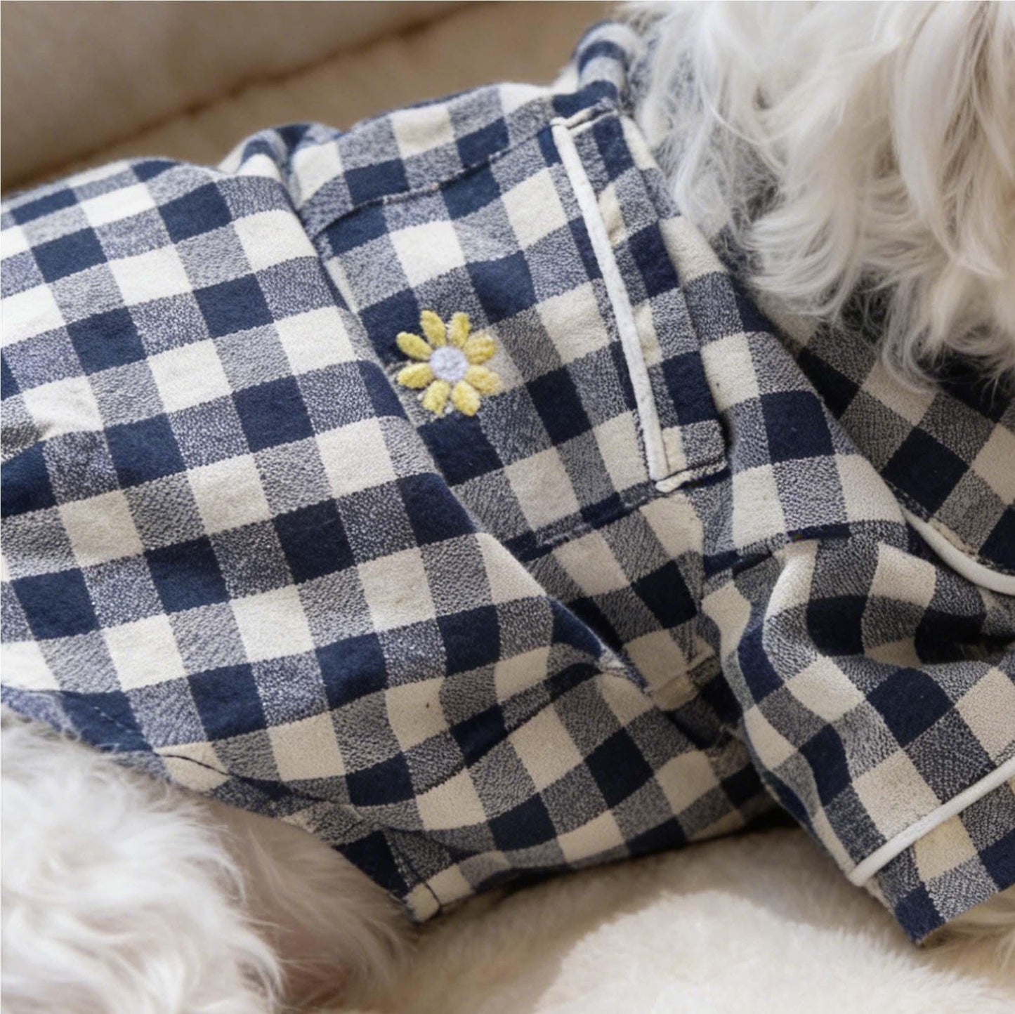 Personalisierter bestickter Name Baumwoll-Leinen Karierter Hunde-Schlafanzug | inCloth70
