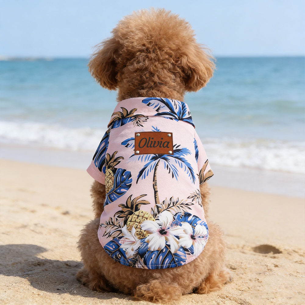 T-shirt Hawaïen Personnalisé pour Animaux avec Patch en Cuir et Nom | inCloth57