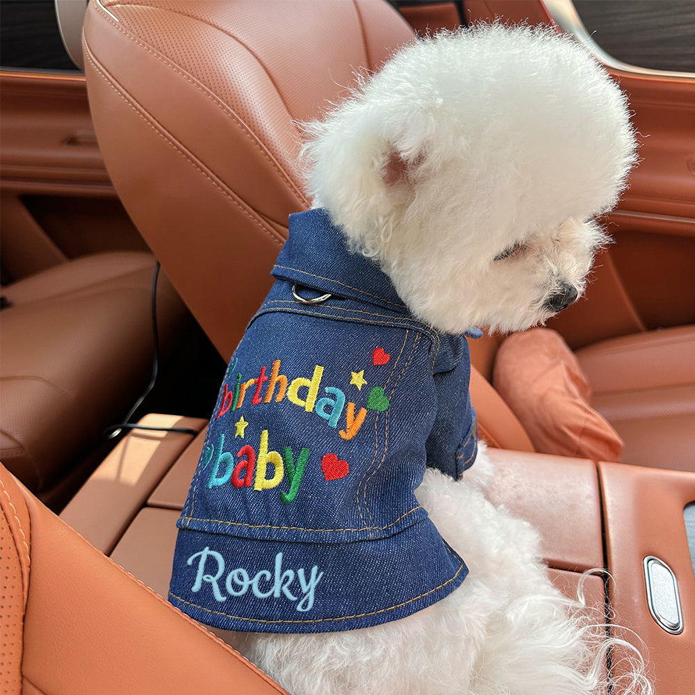 Veste en jean personnalisée brodée avec nom pour l'anniversaire de votre animal | inCloth68