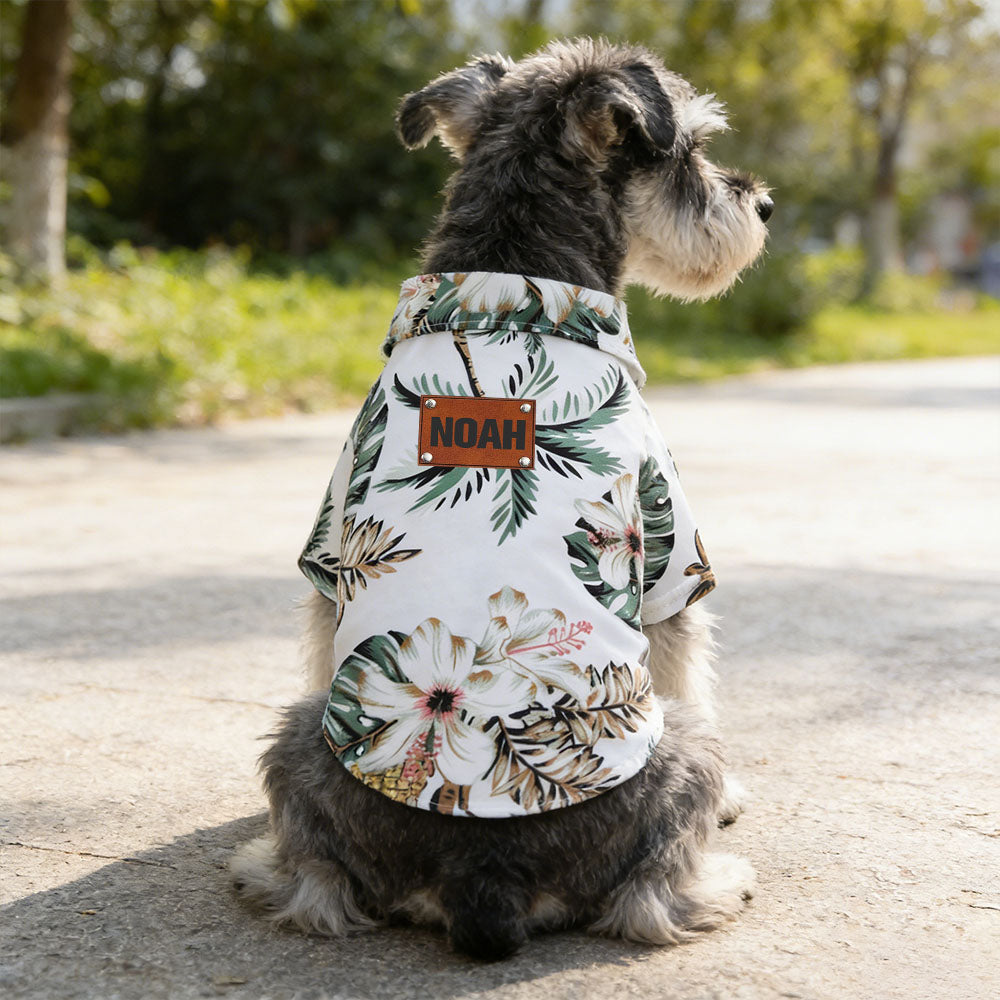 T-shirt Hawaïen Personnalisé pour Animaux avec Patch en Cuir et Nom | inCloth57