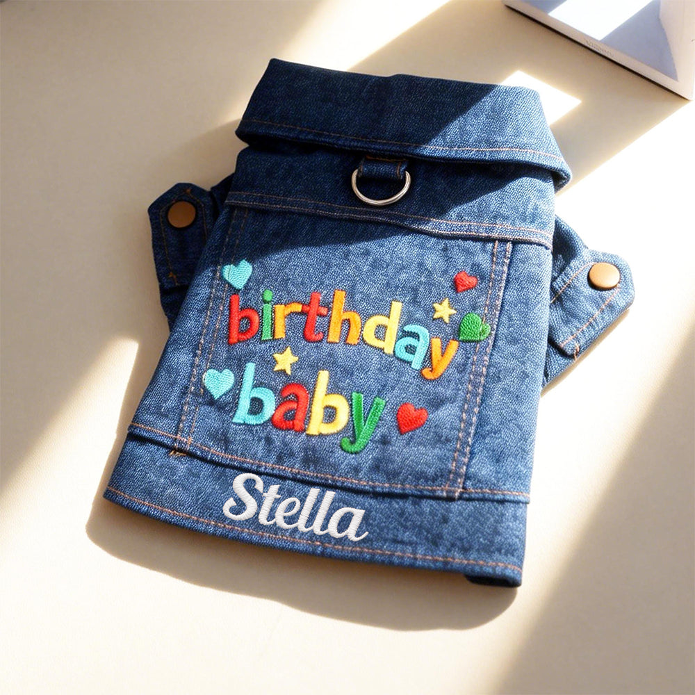 Veste en jean personnalisée brodée avec nom pour l'anniversaire de votre animal | inCloth68