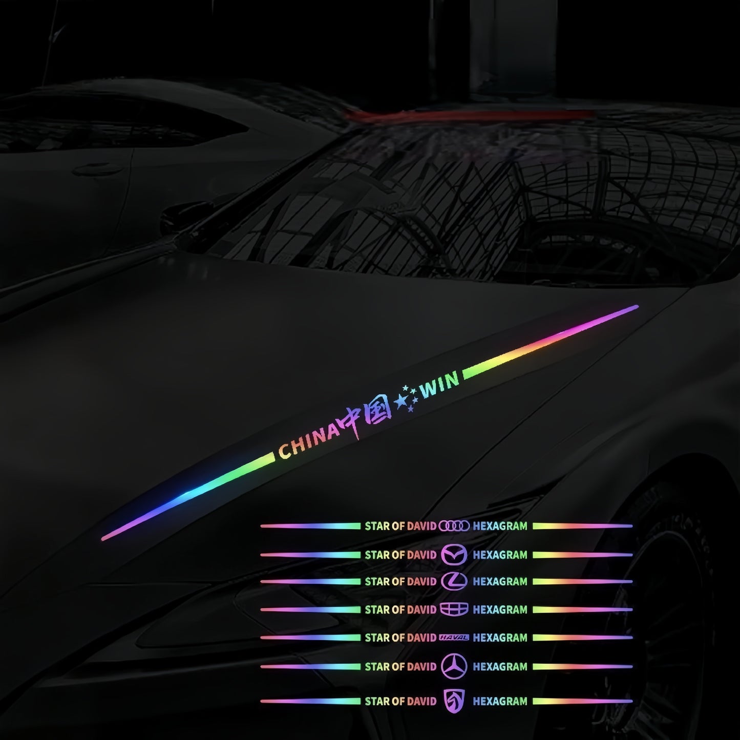 Bunte Auto-Logo-Aufkleber, farbwechselnde Laser-Reflex-Autoaufkleber, personalisierte A-Säulen-, Autotür- und Motorhaubenaufkleber.
