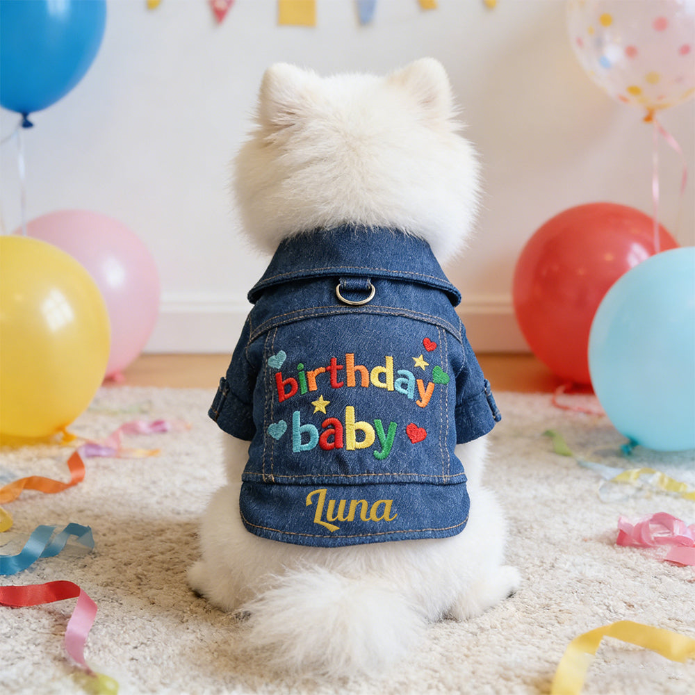 Veste en jean personnalisée brodée avec nom pour l'anniversaire de votre animal | inCloth68