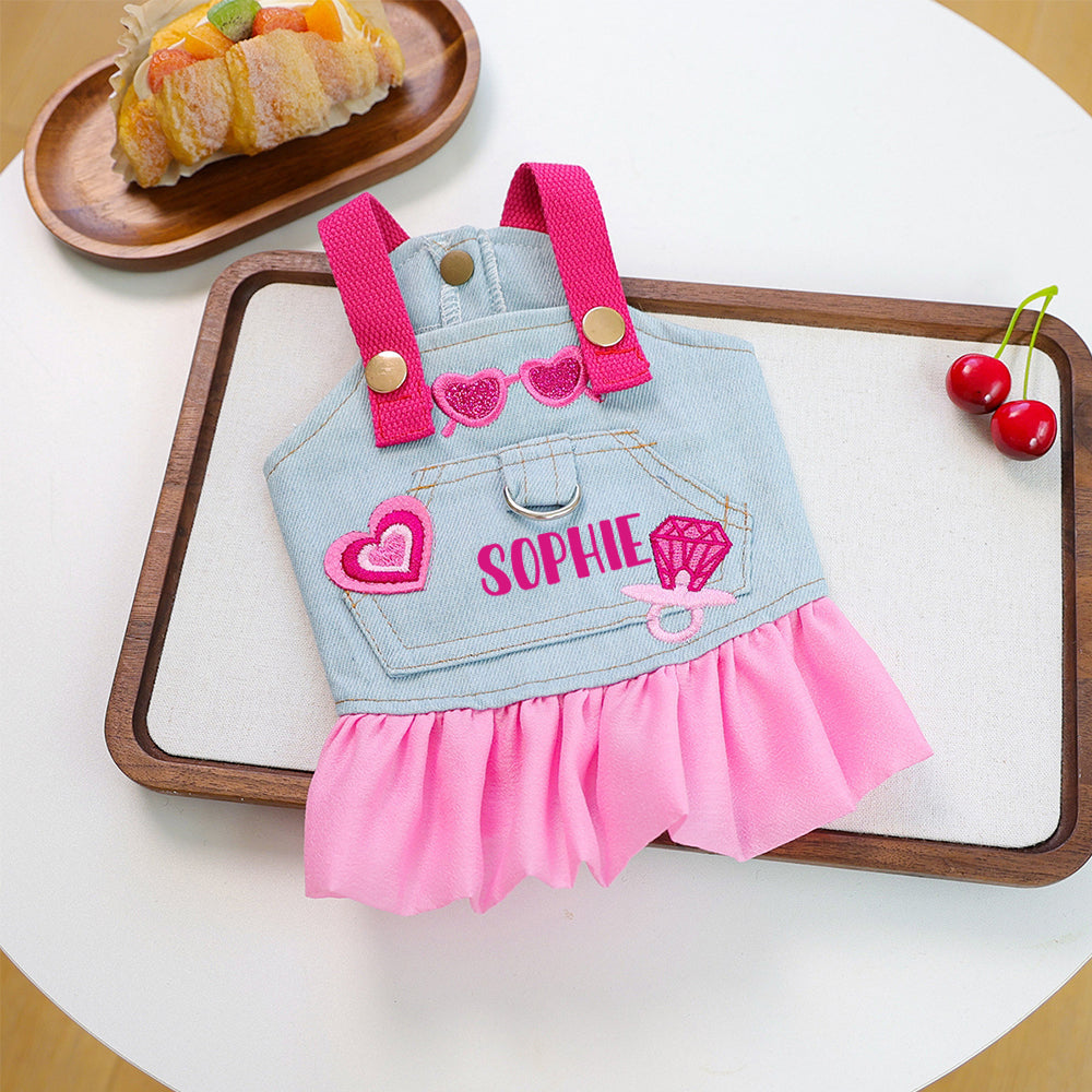 Personalisiertes Namens-Hunde-Jeanskleid & Hut-Set | inCloth67