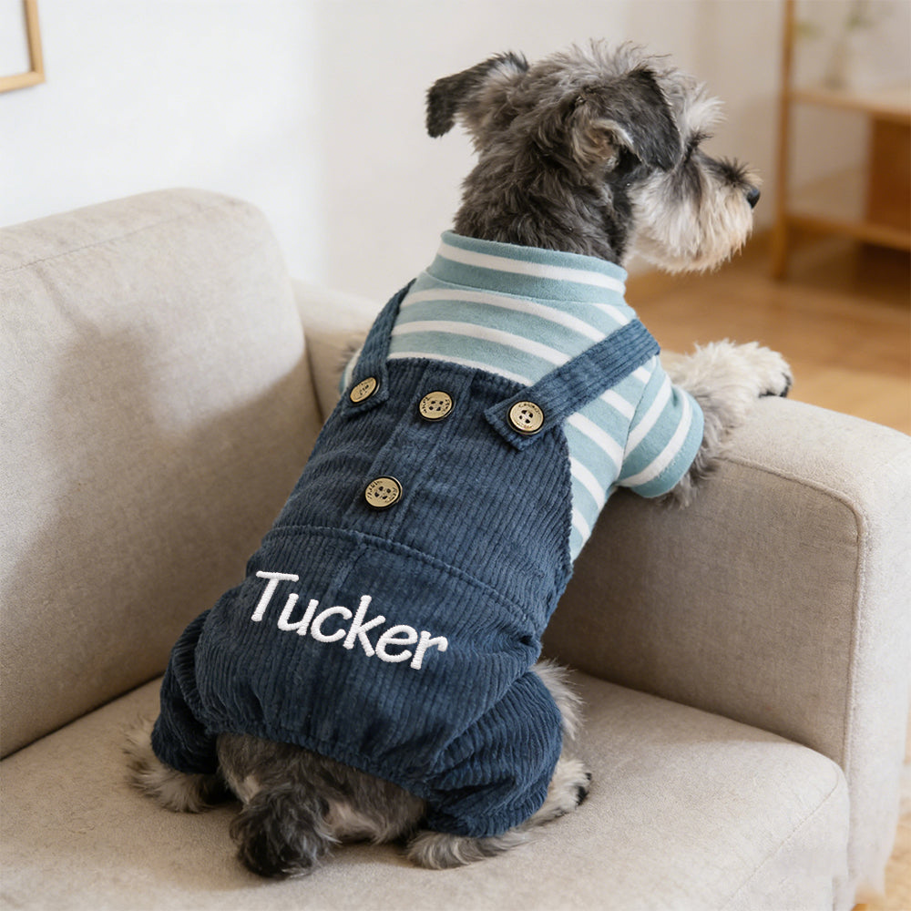 Personalisierter bestickter Haustier-Overall mit Streifen und Namen | inCloth52