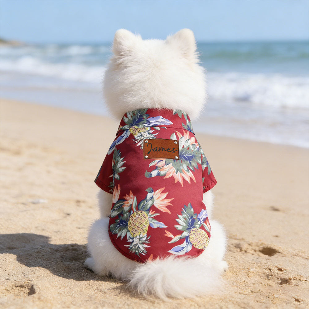 T-shirt Hawaïen Personnalisé pour Animaux avec Patch en Cuir et Nom | inCloth57