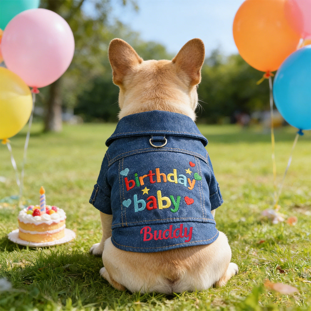 Veste en jean personnalisée brodée avec nom pour l'anniversaire de votre animal | inCloth68