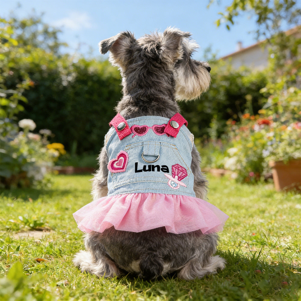 Personalisiertes Namens-Hunde-Jeanskleid & Hut-Set | inCloth67