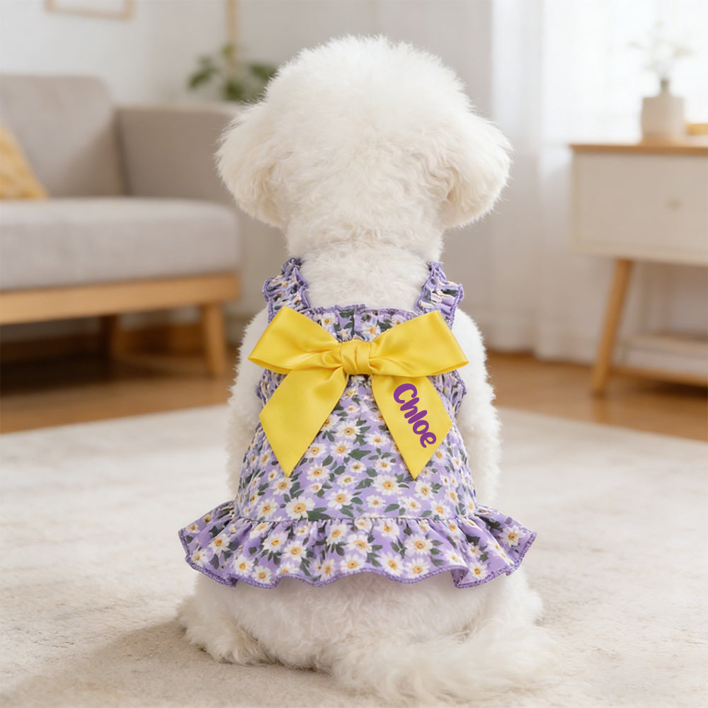 Personalisiertes Blumenkleid mit Schleife für Haustiere | inCloth12