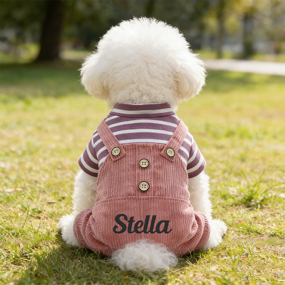 Personalisierter bestickter Haustier-Overall mit Streifen und Namen | inCloth52