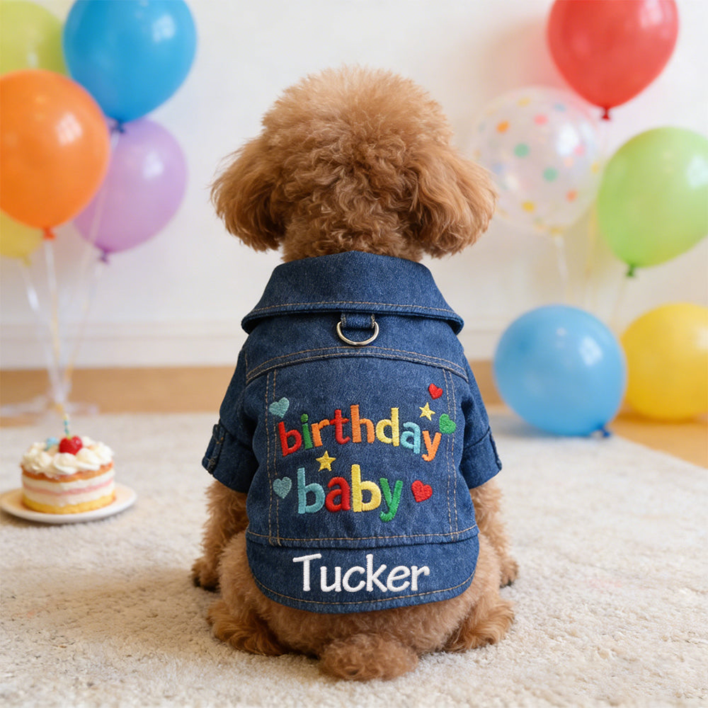 Veste en jean personnalisée brodée avec nom pour l'anniversaire de votre animal | inCloth68