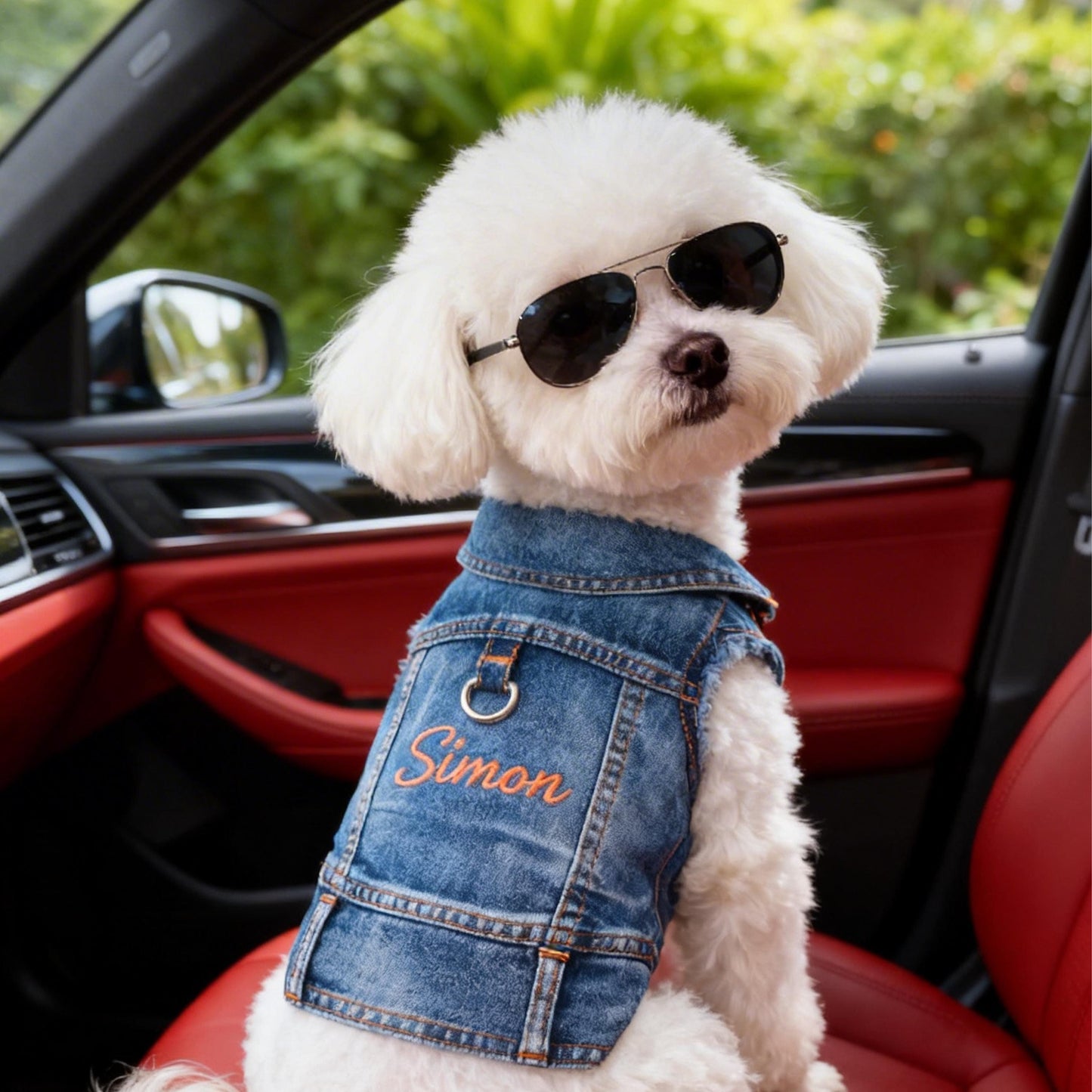 Gilet en jean personnalisé brodé avec nom pour animaux de compagnie | inCloth63