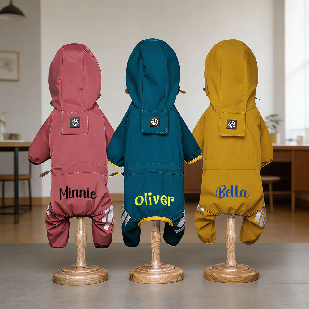 Personalisierter, wasserdichter Haustier-Regenmantel mit Namen | inCloth37