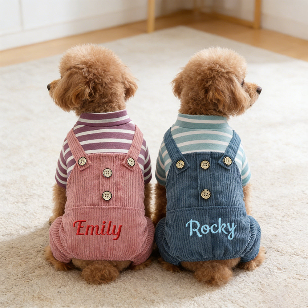 Personalisierter bestickter Haustier-Overall mit Streifen und Namen | inCloth52