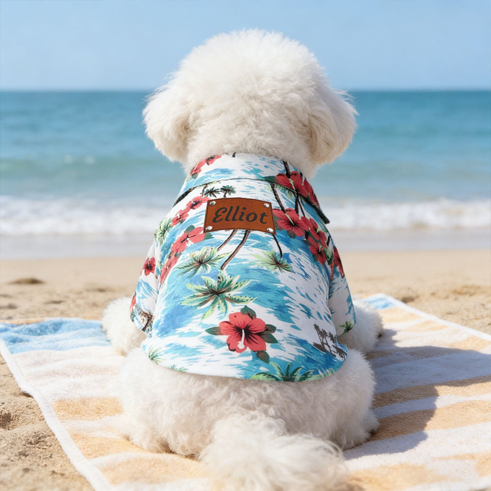 T-shirt Hawaïen Personnalisé pour Animaux avec Patch en Cuir et Nom | inCloth57