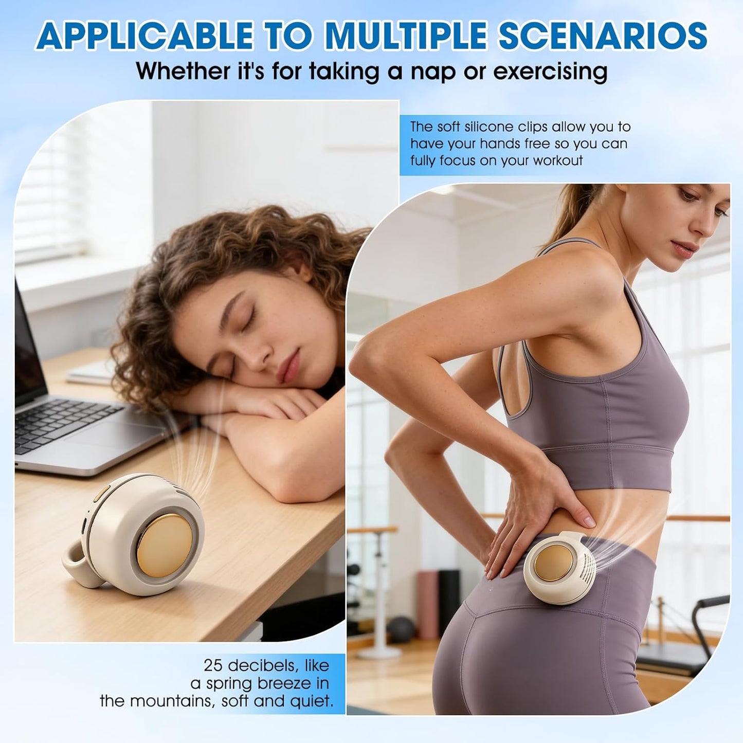 Tragbarer geräuschloser Mini-Ventilator ohne Flügel mit Clip