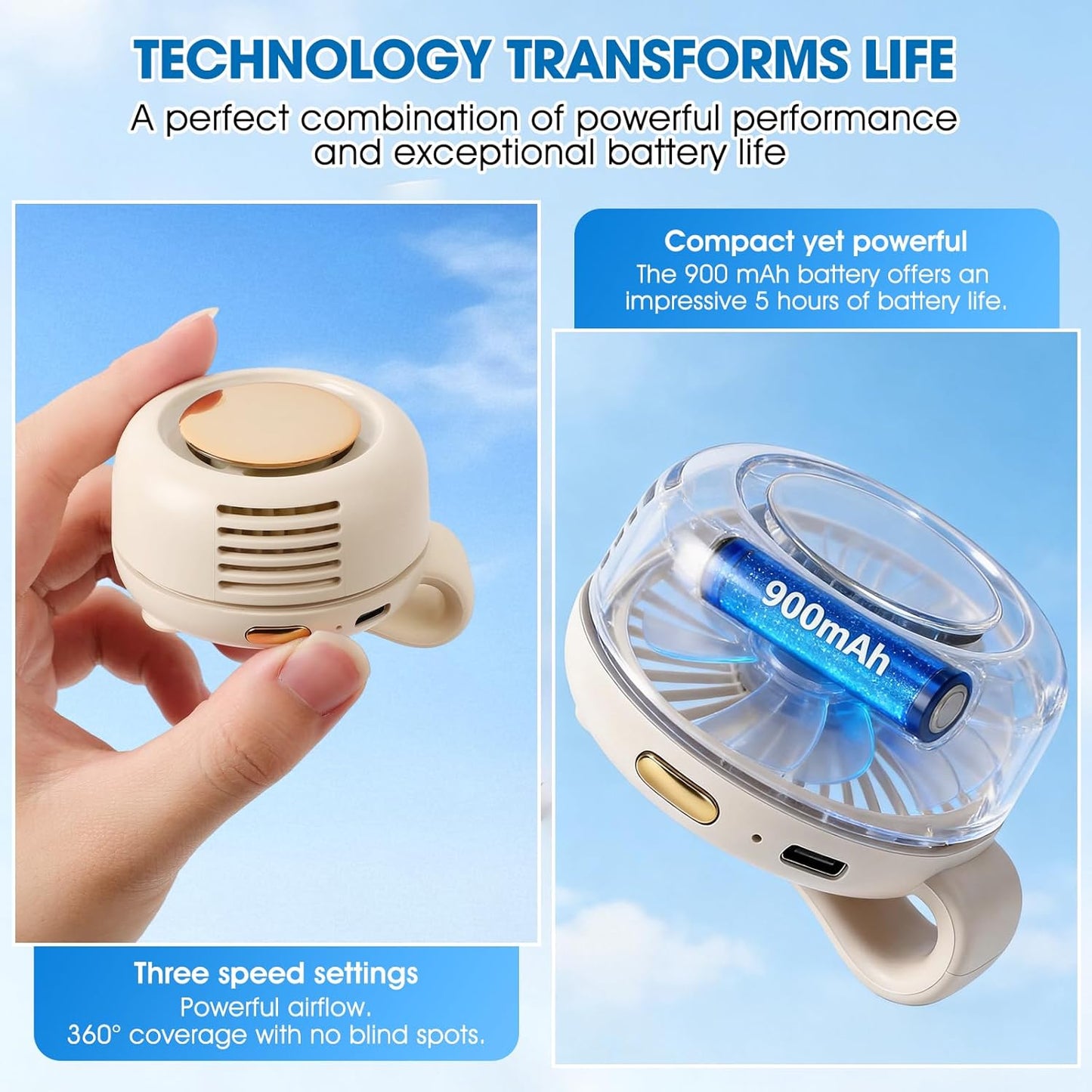 Tragbarer geräuschloser Mini-Ventilator ohne Flügel mit Clip