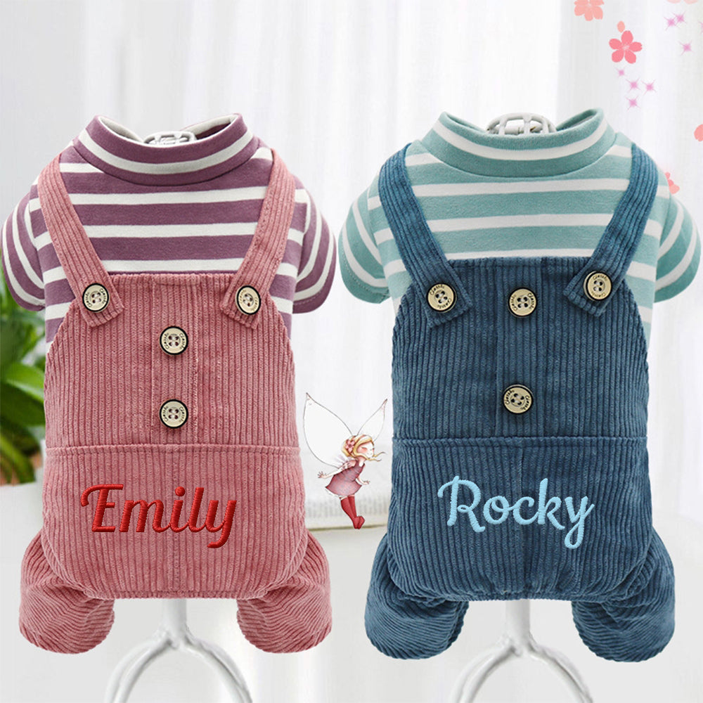 Personalisierter bestickter Haustier-Overall mit Streifen und Namen | inCloth52