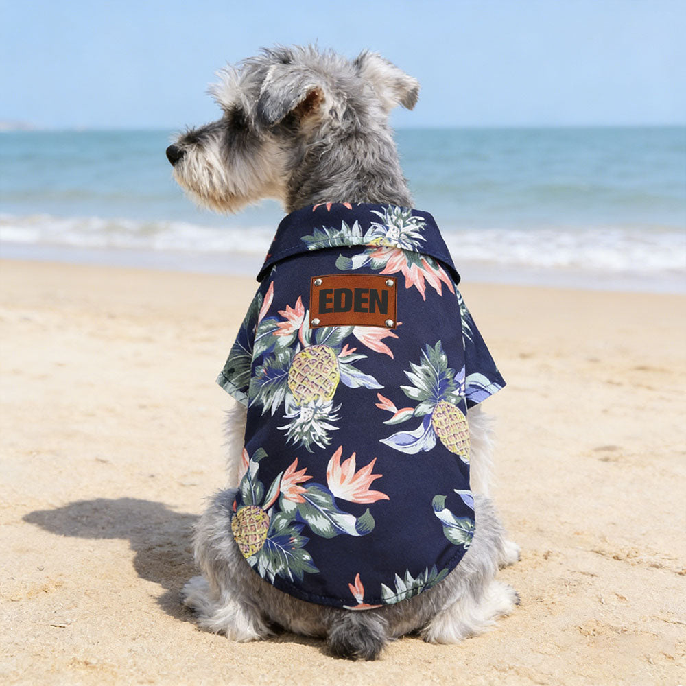 T-shirt Hawaïen Personnalisé pour Animaux avec Patch en Cuir et Nom | inCloth57