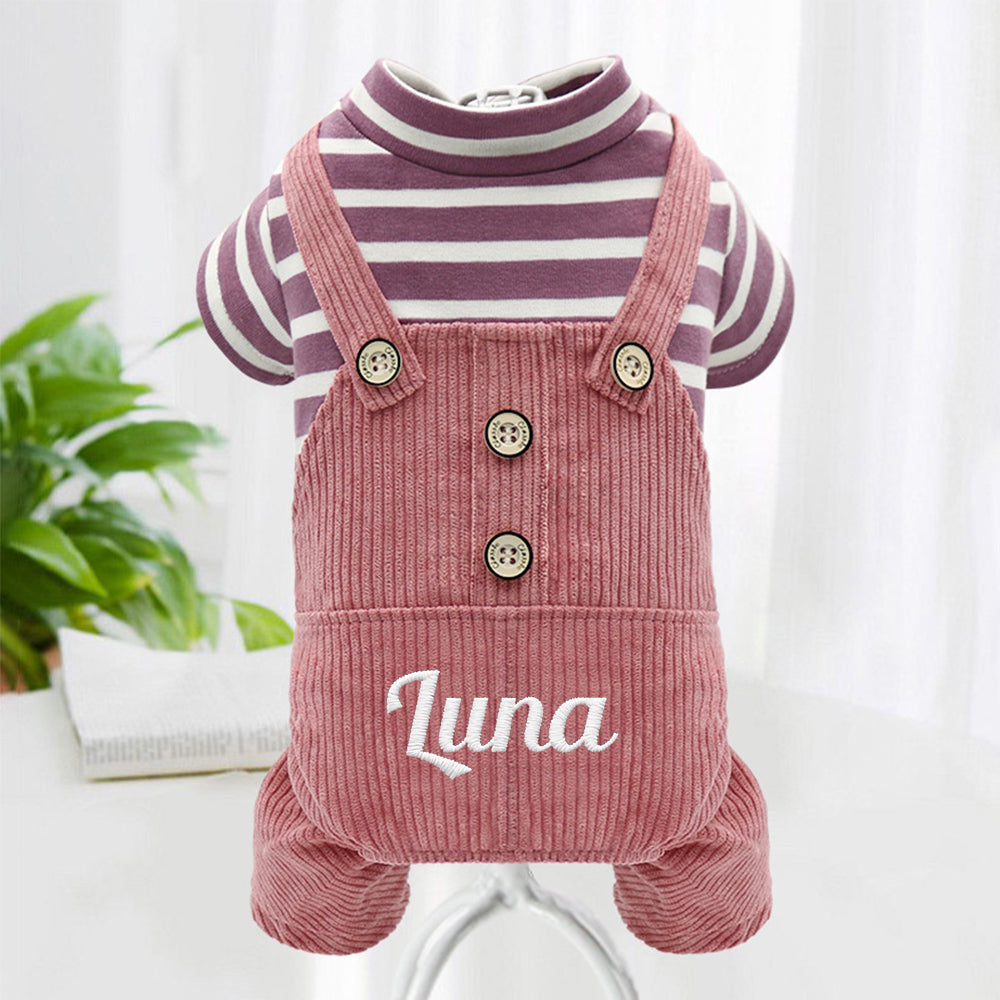Personalisierter bestickter Haustier-Overall mit Streifen und Namen | inCloth52