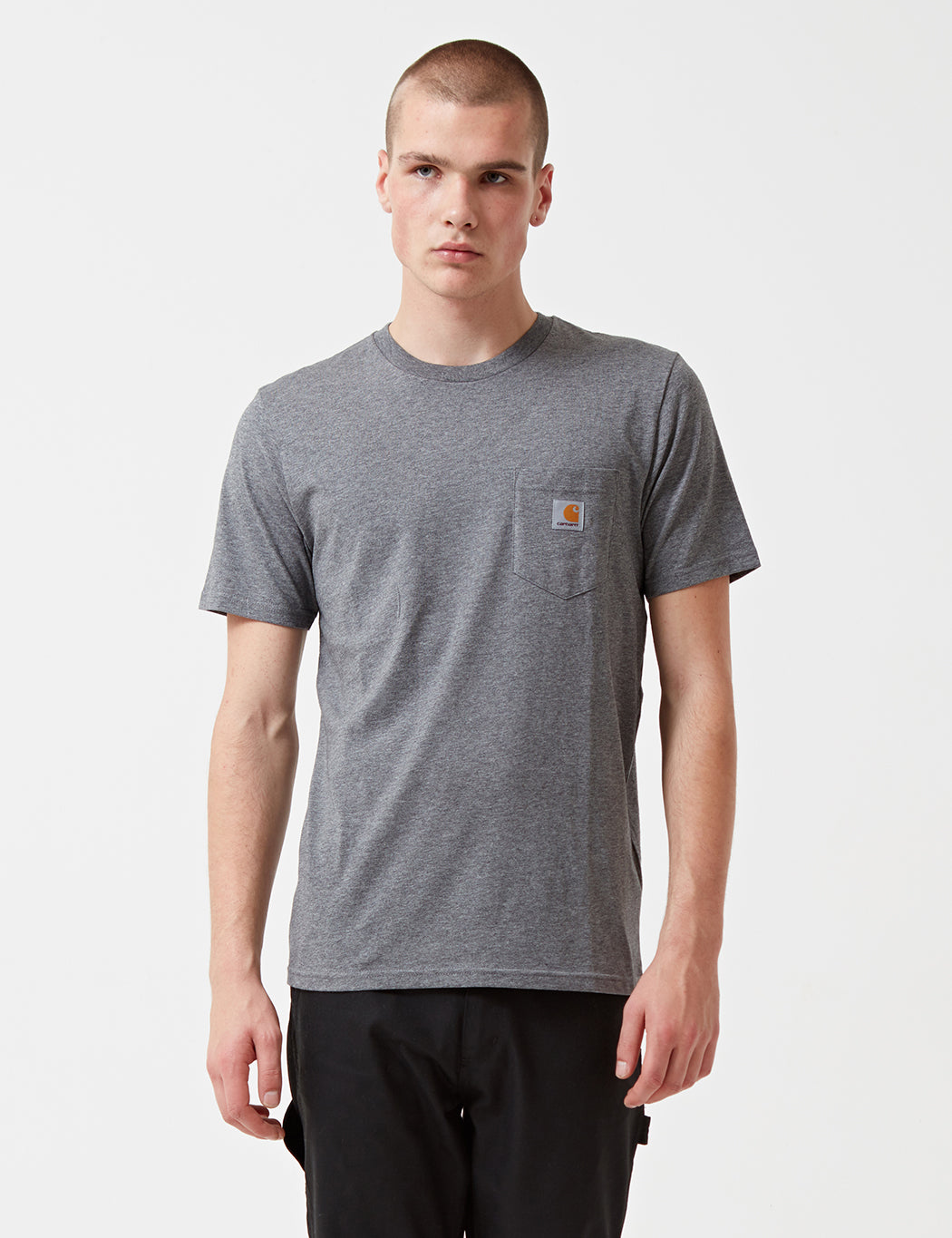 T-Shirt mit Brusttasche - Dunkelgrau meliert
