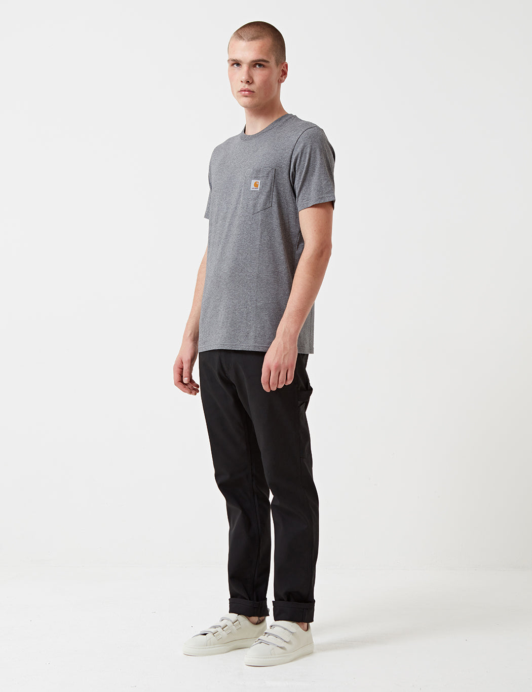 T-Shirt mit Brusttasche - Dunkelgrau meliert