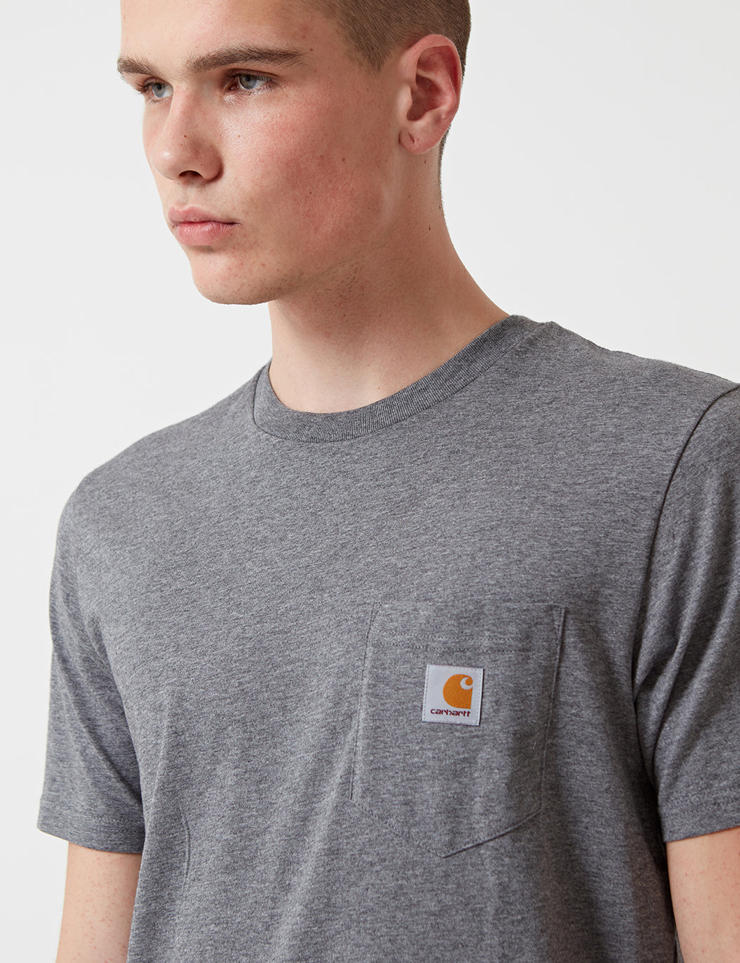 T-Shirt mit Brusttasche - Dunkelgrau meliert