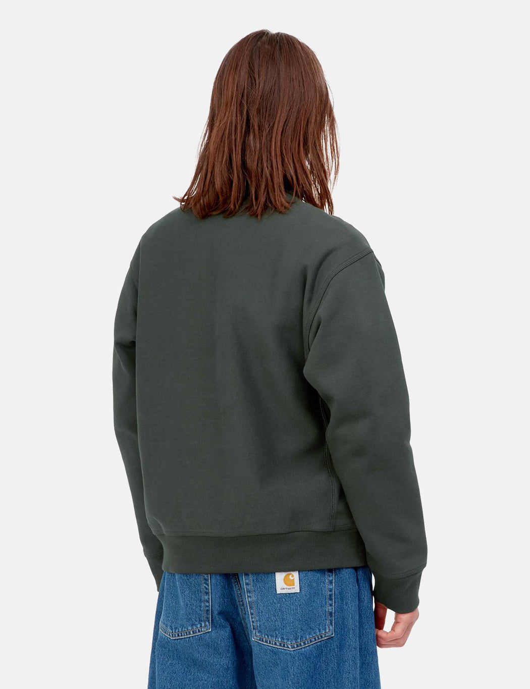 Sweat-shirt American Script demi-zip - Vert cèdre foncé