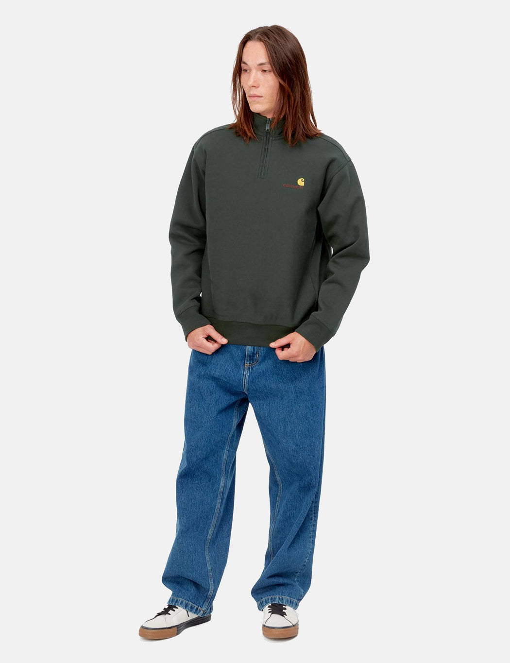 Sweat-shirt American Script demi-zip - Vert cèdre foncé
