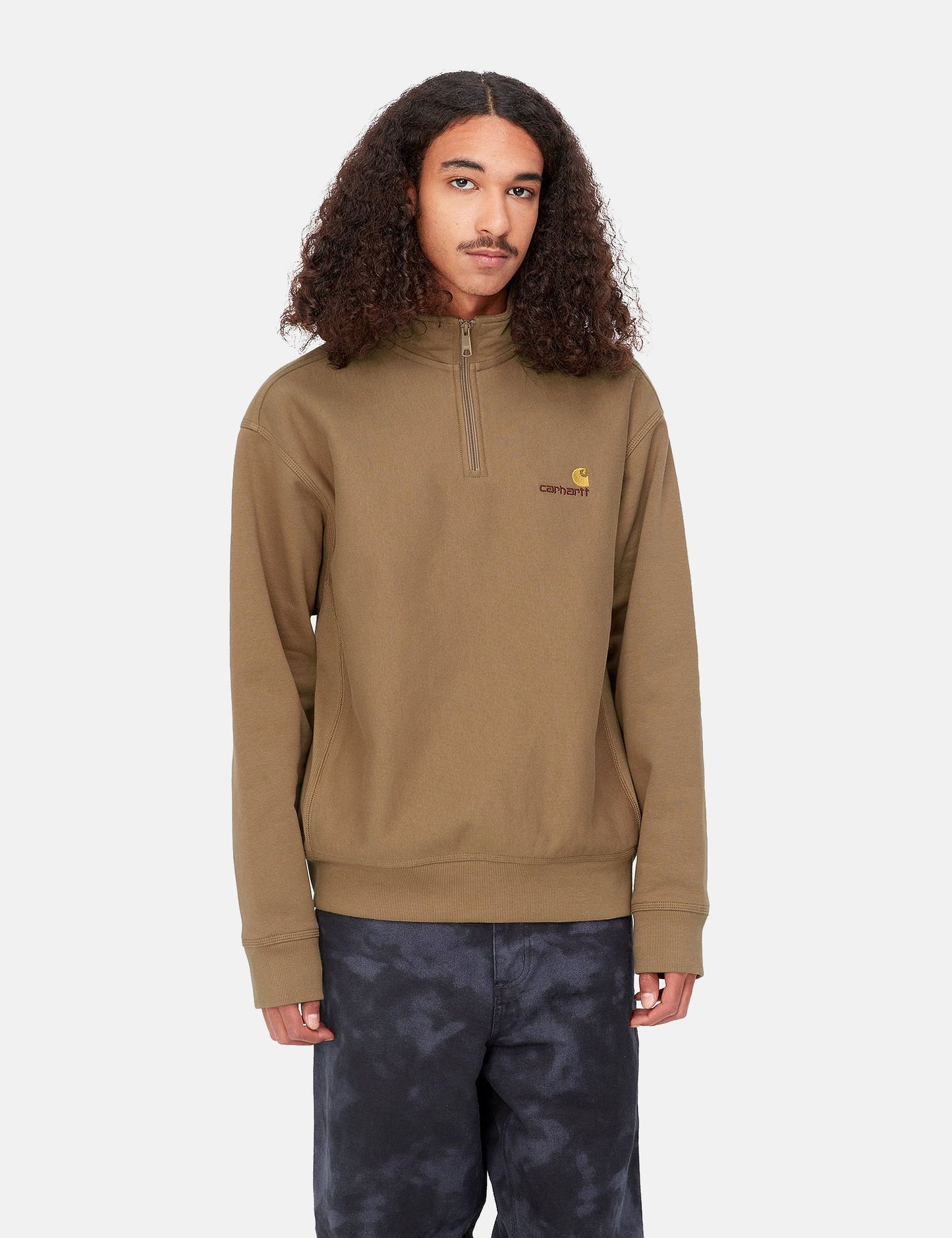 Sweat-shirt American Script demi-zip - Vert cèdre foncé