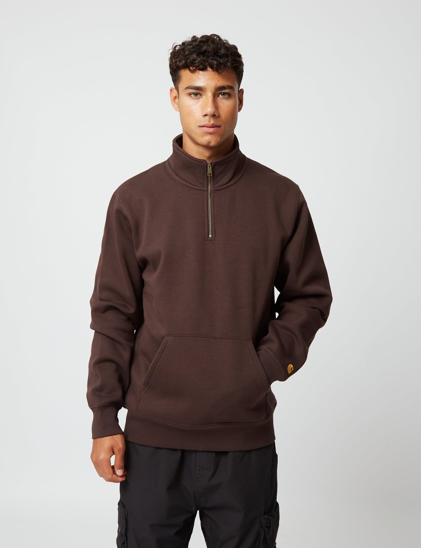 Chase Neck Zip Sweatshirt – Dunkles Umbra-Braun