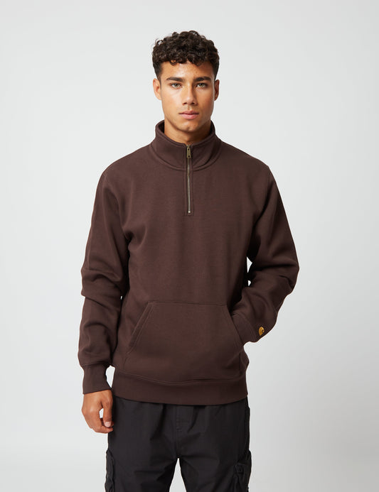 Chase Neck Zip Sweatshirt – Dunkles Umbra-Braun