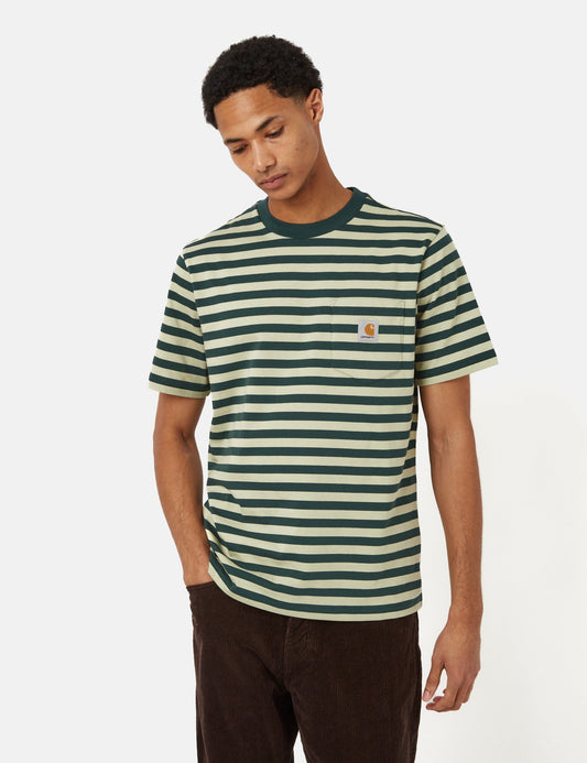 T-shirt Scotty à rayures avec poche (coupe droite) - Vert botanique/Vert agave