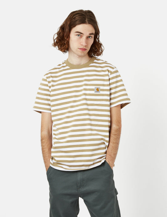 T-shirt Scotty à rayures avec poche (Standard) - Marron Ammonite/Blanc