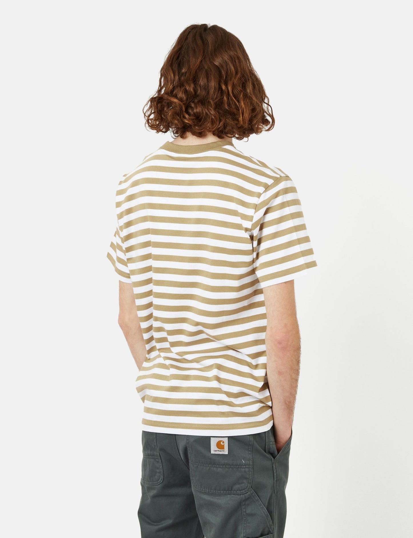 Scotty Gestreifte T-Shirt mit Brusttasche (regulär) – Ammonite Braun/Weiß