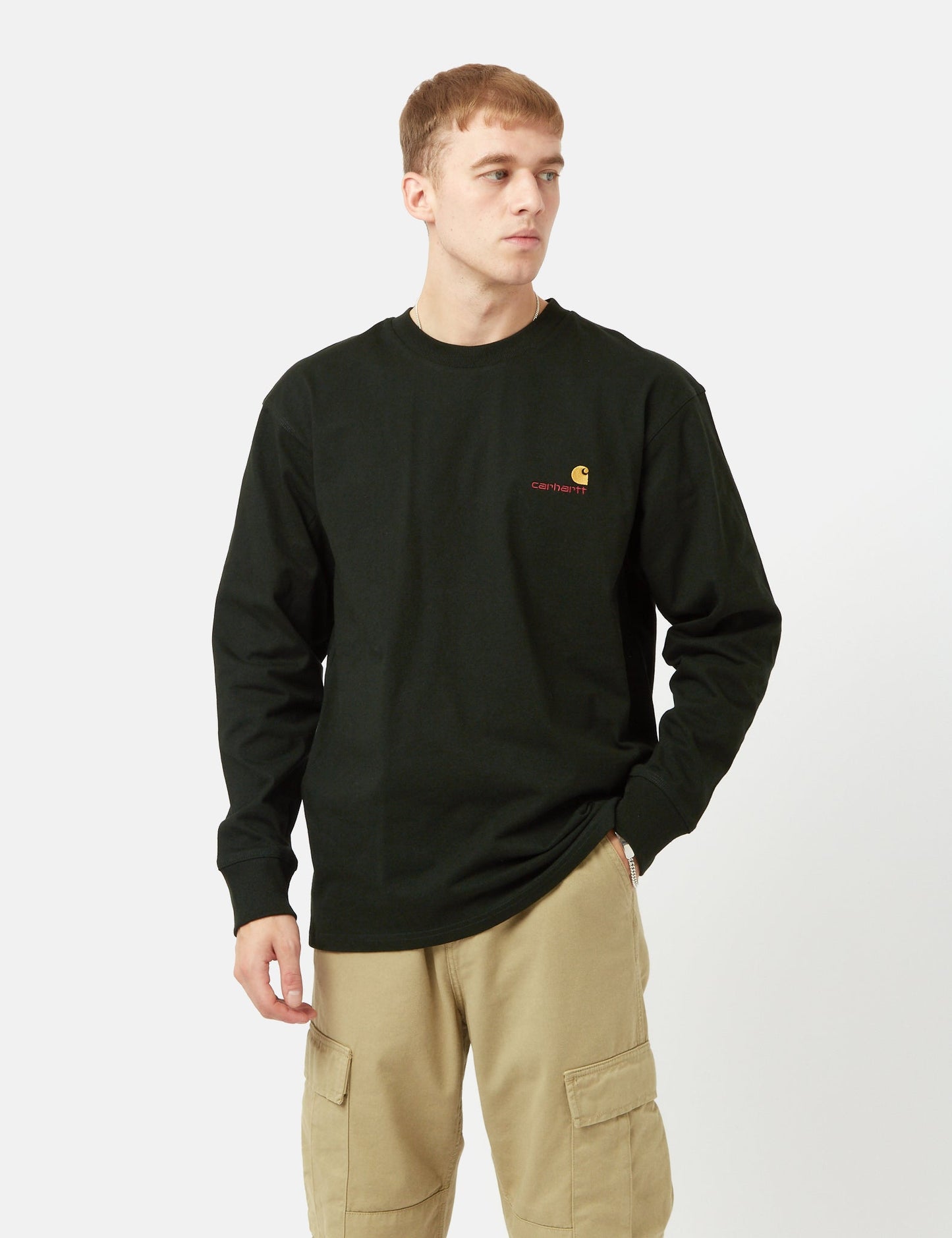 Langärmliges T-Shirt mit American Script – Dark Cedar Green