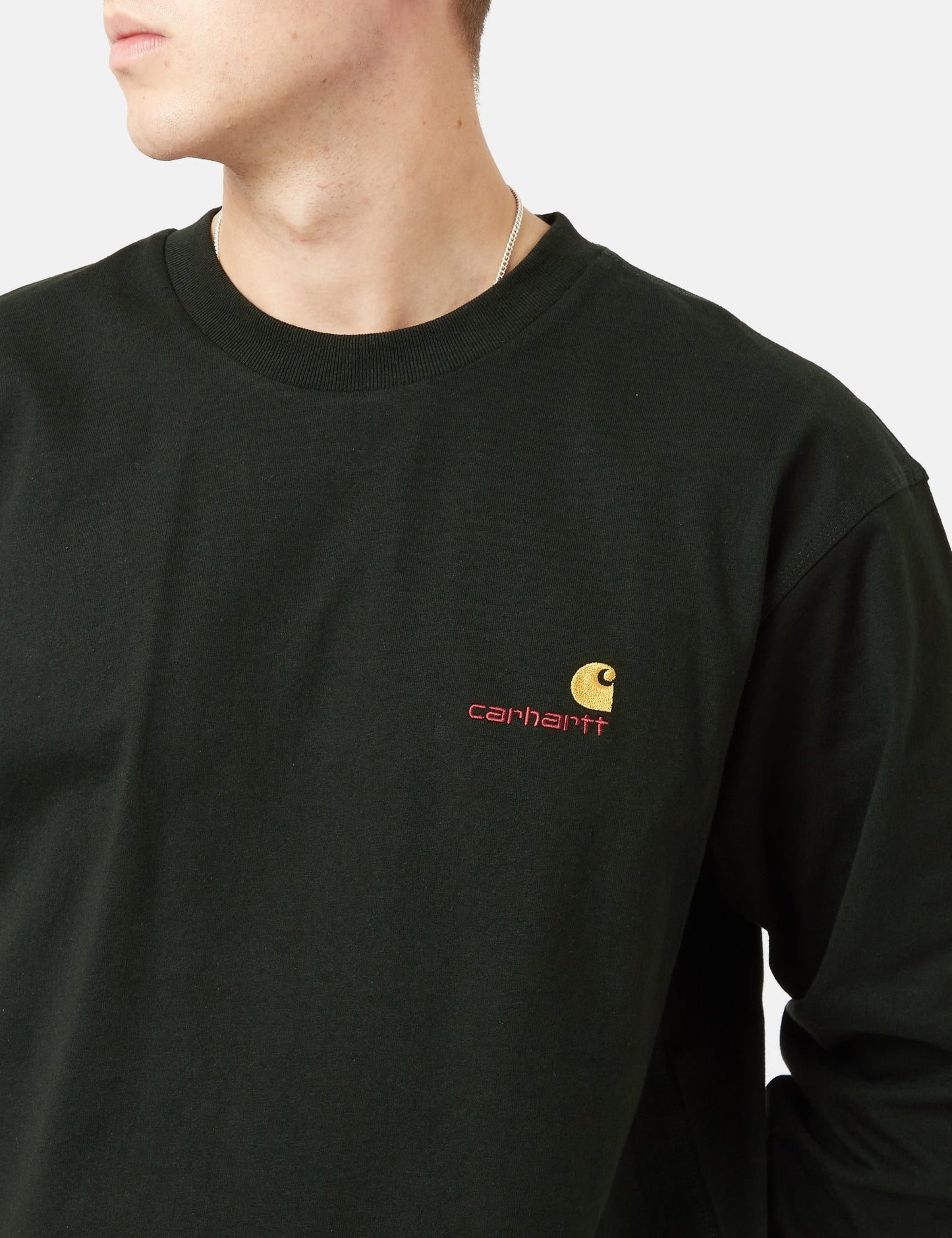 Langärmliges T-Shirt mit American Script – Dark Cedar Green