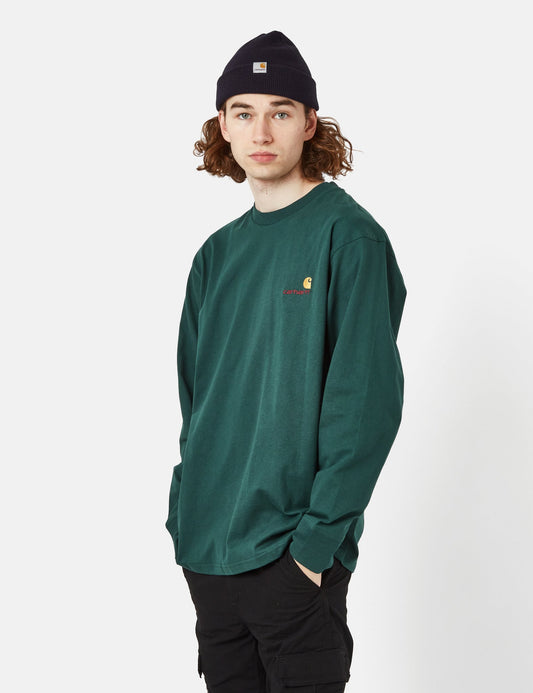 American Script Langarm-T-Shirt (Bio) - Botanic Green