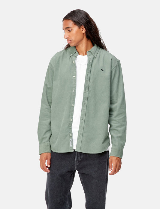 Chemise en velours côtelé Madison - Vert sauge/Noir