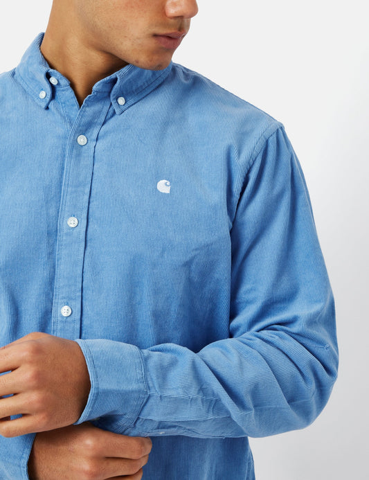 Chemise Madison (Fine Corde) - Bleu Piscine/Blanc